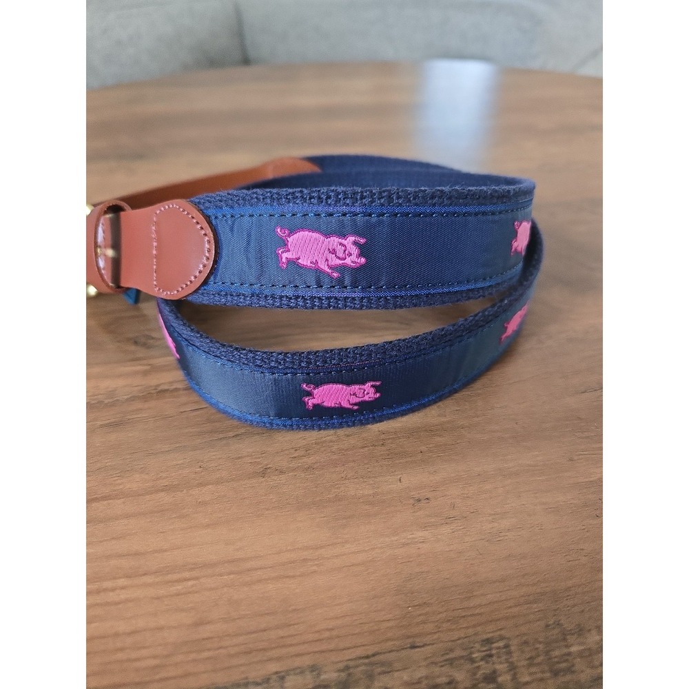 Leather Man LTD Men's 36 Belt Running Pink Pigs Leather Solid Brass Buckle Blue